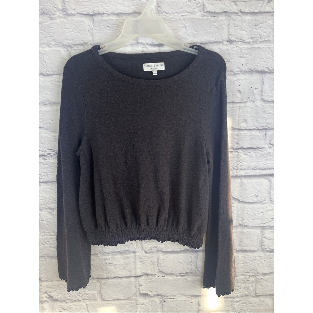 Madewell Texture & Thread Boho Festival Black Bell Sleeve Smocked Top Medium